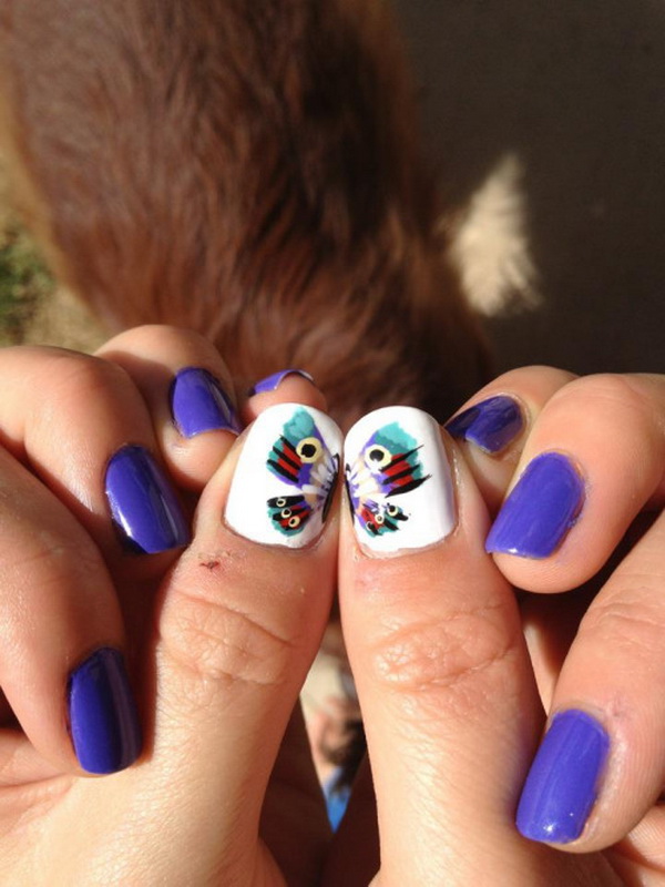 Beautiful Blue Butterfly Nail Design. 