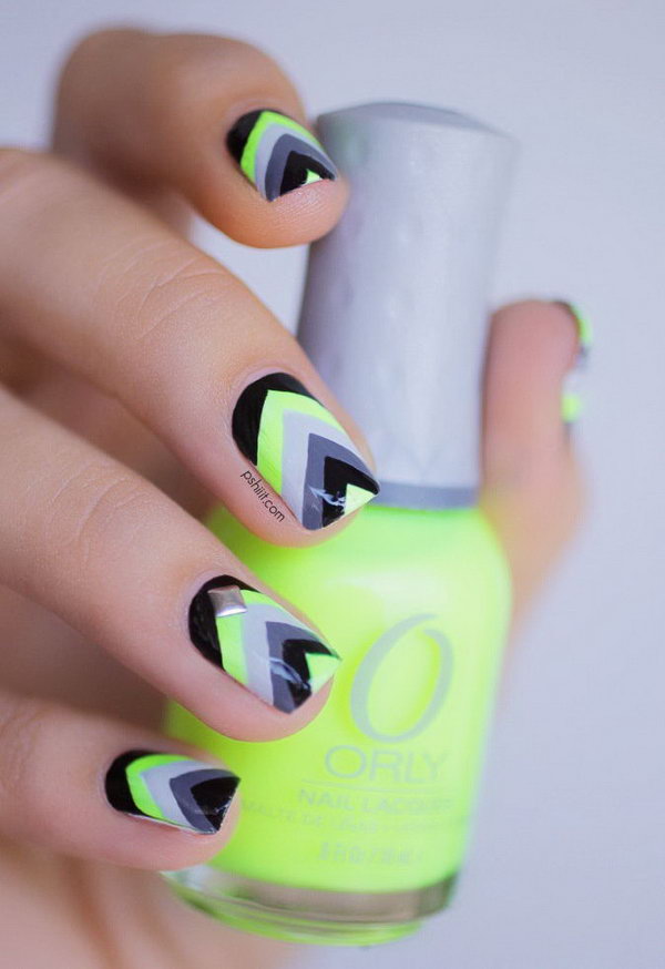 Neon Chevron Nail Designs. See the tutorial 