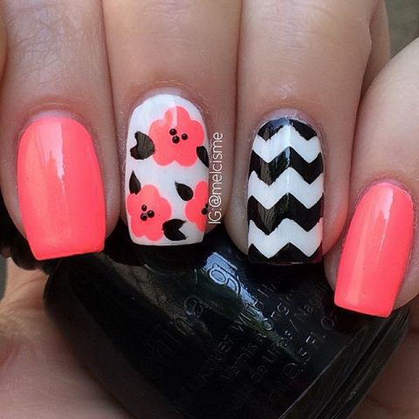 Floral and Chevron Nail Designs. 