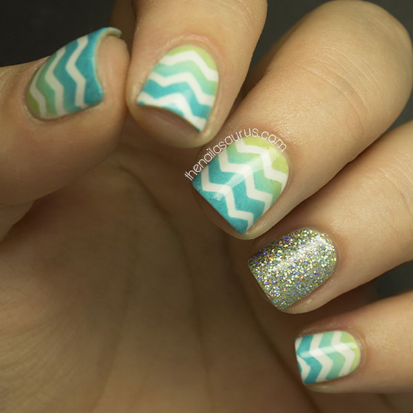 Ombre and Glitter Chevron Nails. Check out the tutorial 