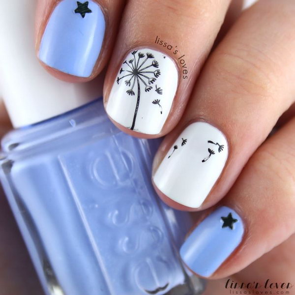 Dandelion and Star Accent Nails. 