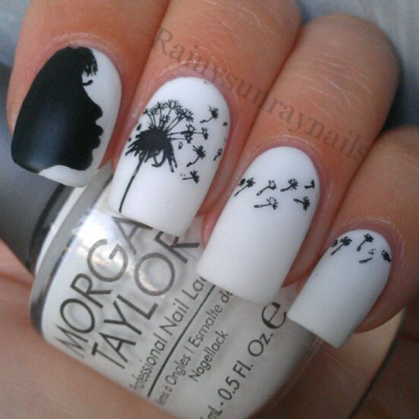 Black and White Dandelion Nails. 