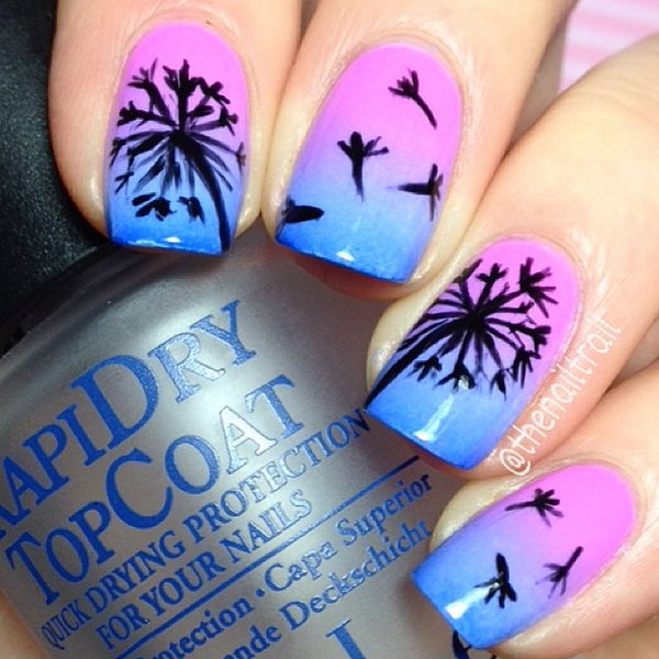 Blue and Purple Dandelion Nails. 