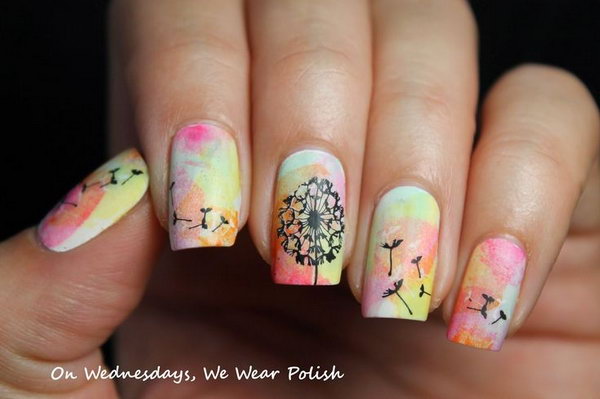 Dandelion Watercolor Nails. See the tutorial 