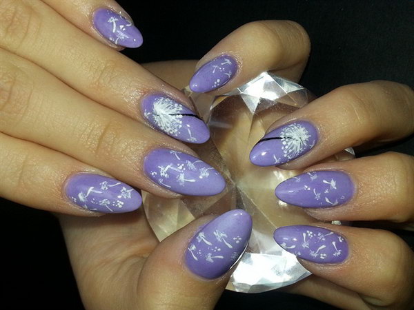 Purple Base Dandelion Nails. 