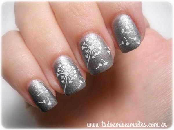 Silver Gray Dandelion Nail Design. Get the tutorial 
