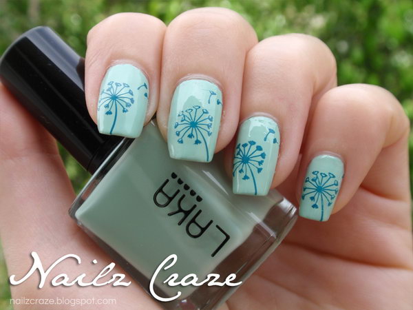 Turquoise Hued Dandelion Nails. 