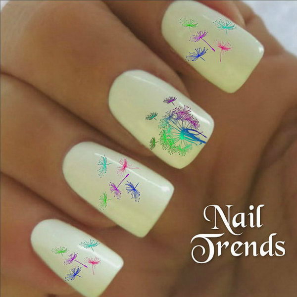 Rainbow Dandelion Nail Design. 