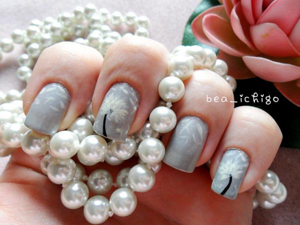 Gray Dandelion Nail Art. 