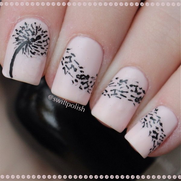Pink Background with Dandelion Accent Nails. 