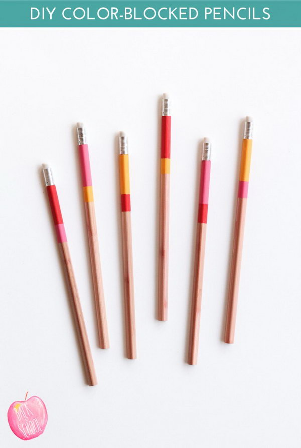 Color Blocked Pencils. We love all things color blocked, including all these color blocked pencils. They will not only make a lovely teacher’s gift, but also be a great gift for yourself. Go ahead with the easy tutorial 