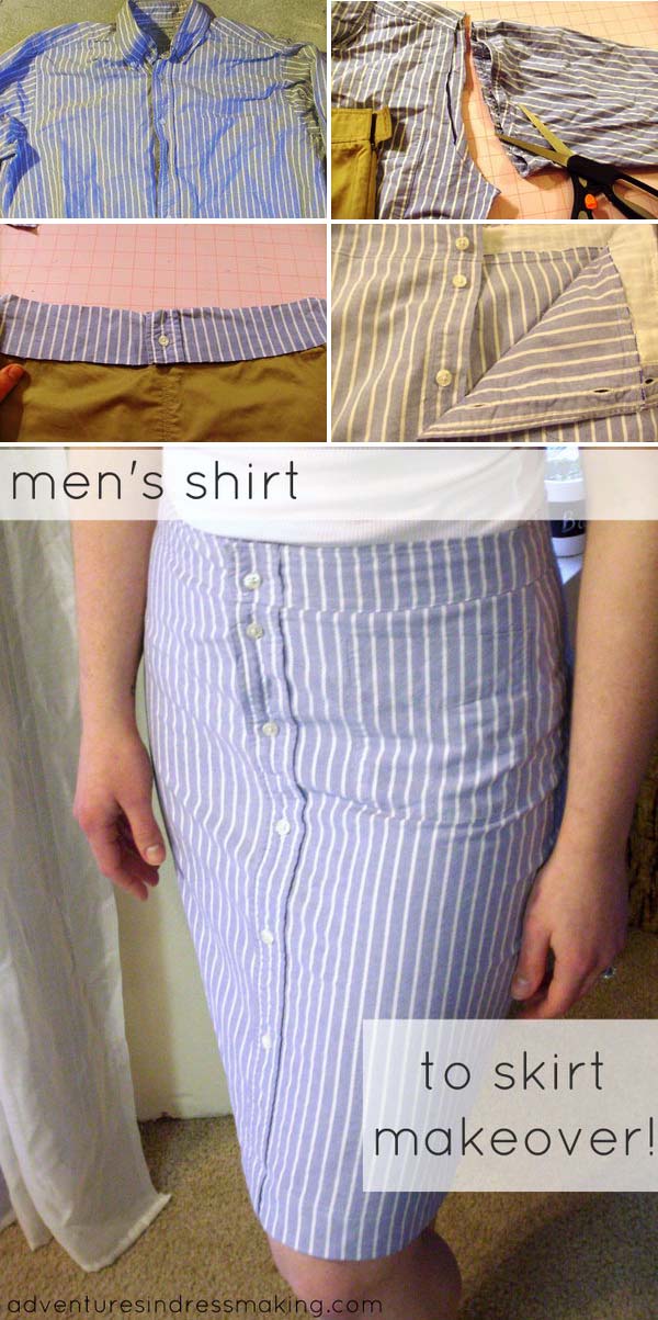 DIY Pencil Skirt Made from Men's Shirt. Get the directions 