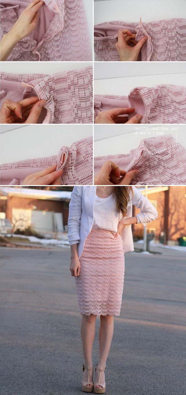 DIY Lace Skirt With Sheer and Metal Zipper Upcycled from Curtains. Get the full directions 