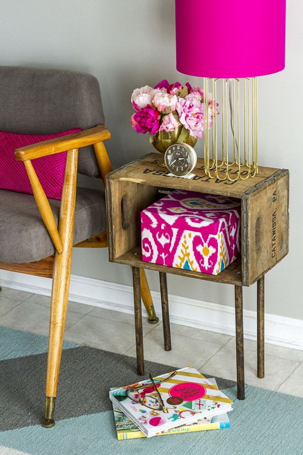 Wooden Crate Side Table. See the full tutorial 