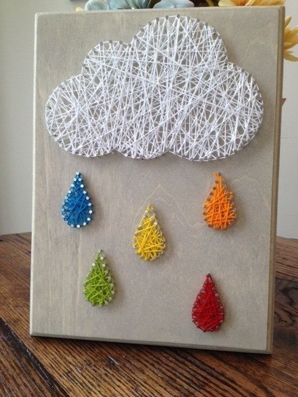 Rain Cloud Nail and String Art. 