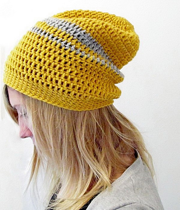 Crochet Urban Slouchy Beanie. Be cozy and beautiful through the cold in a stretchy and adorable crochet beanie. 