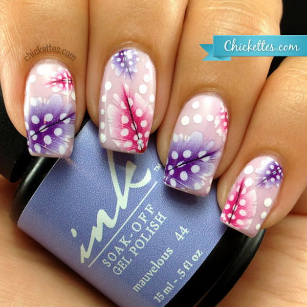 Nail Art with Feather Water Decals. Very pretty! I have to say, I am really into this feather design. 