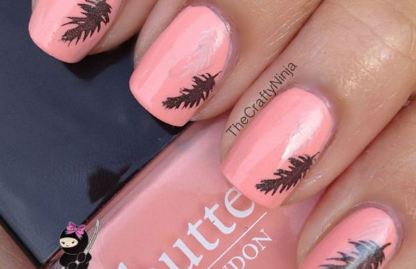 Pink and Feather Stamping Nails. Very pretty! I have to say, I am really into this feather design. 