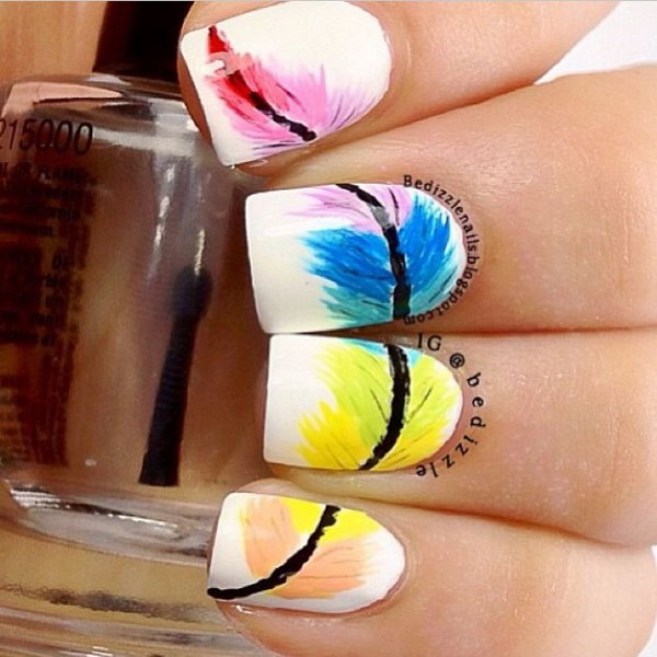 Rainbow  Feather Nail Designs. Very pretty! I have to say, I am really into this feather design. 