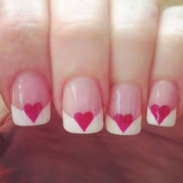 Pink Heart Shapped French Manicure. 