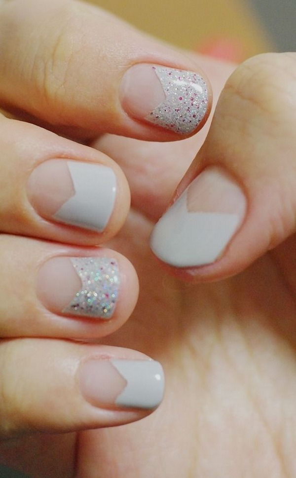 Pointed French Nail With Glitters. 