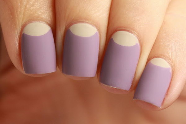 Lilac Base and Beige Half Moon Nail Design. 
