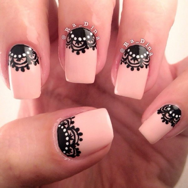 Pink and Black Lace Nail. 