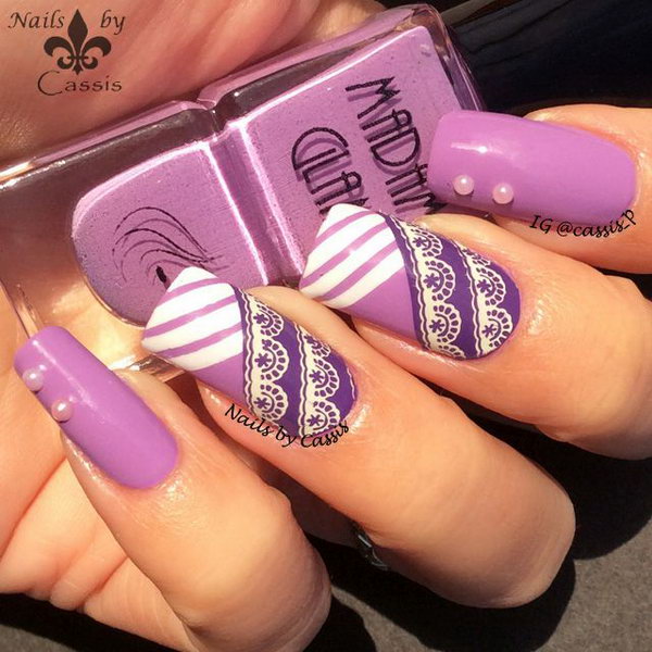 Purple Stripe Lace Nail Art. Get more details 