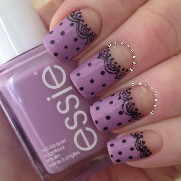 Lace and Polka Dots Nails. 