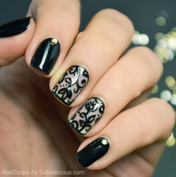 Black Lace Nail Art. See the tutorial 