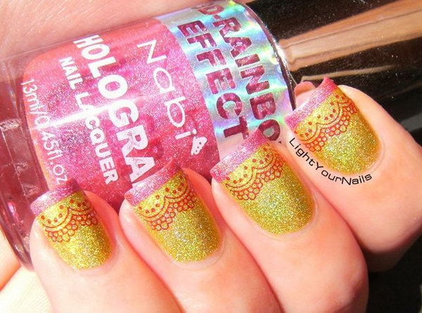 Bright Holographic French Mani with Romantic Laces. 