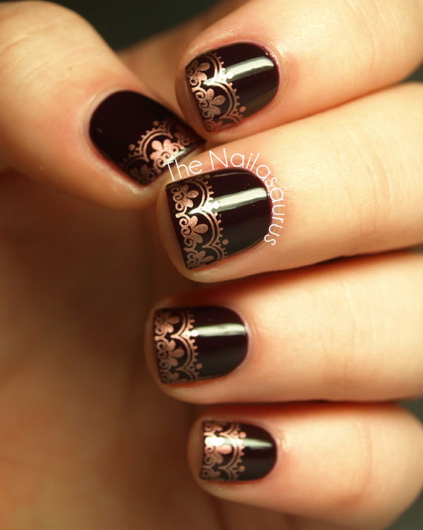 Copper Lace Tip Nail Design. See more details 