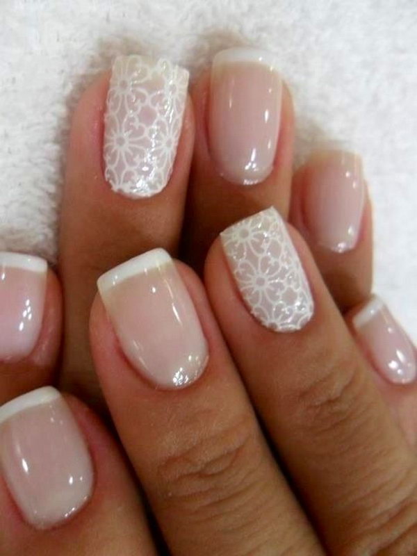 Nude and White Lace Nails. 