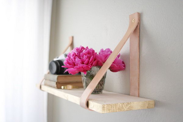 DIY Suspended Shelf with Leather. Get more directions 