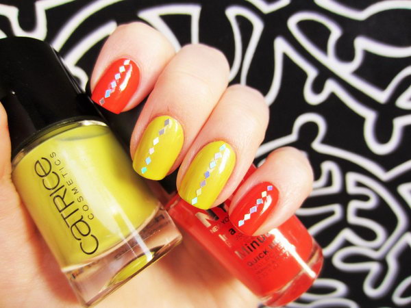 Two Color Neon Nails. 