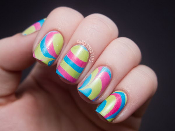 Water Marble Neon Nails. See the tutorial 