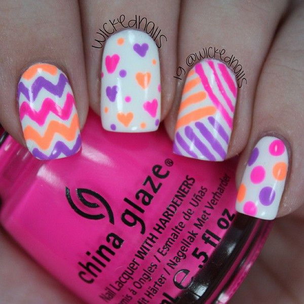 Patterned Neon Nail Designs. 