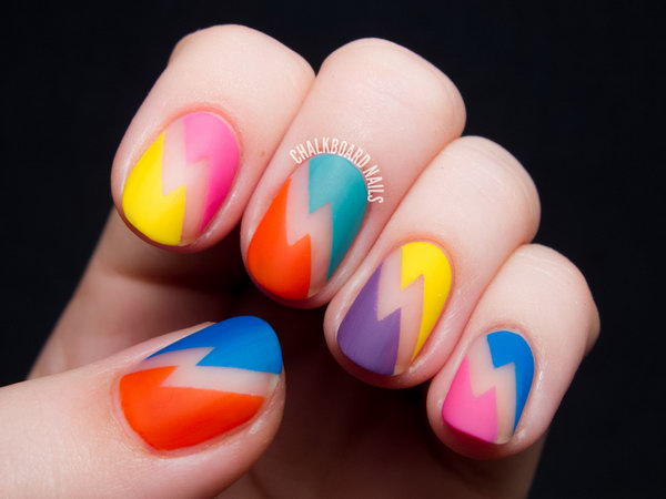 Bold Bolts Neon Nail Designs. Get the tutorial 