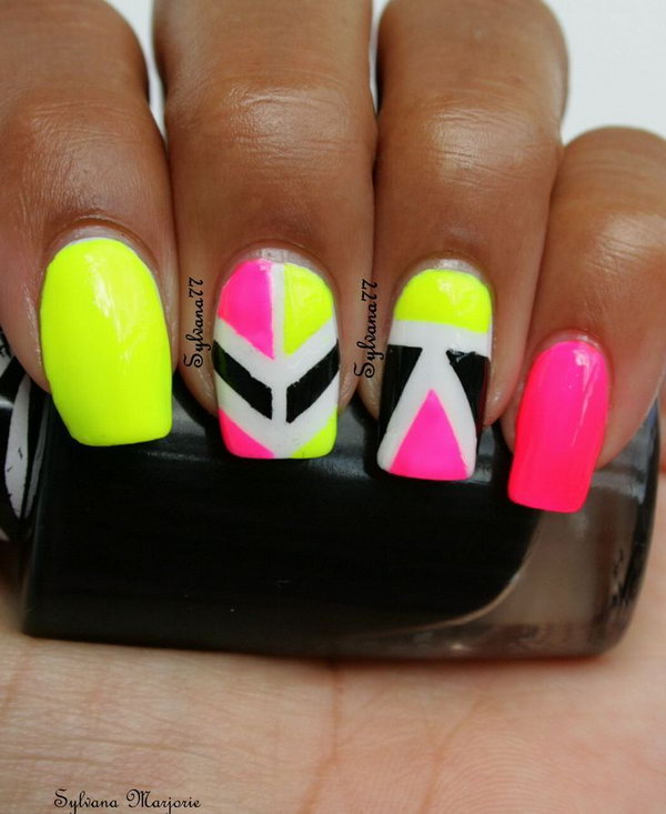 Geometric Neon Nail Art. 