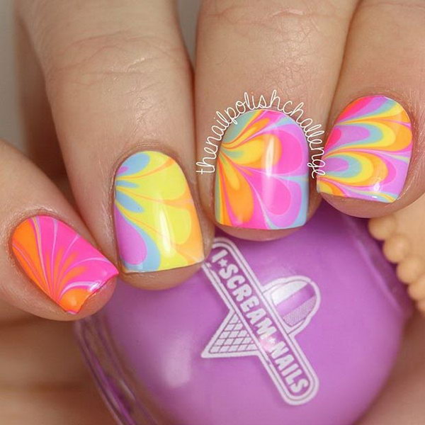 Water Marble Neon Nails. 