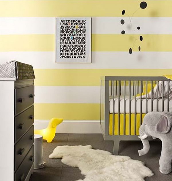 Yellow Stripes Wall for Nursery. 