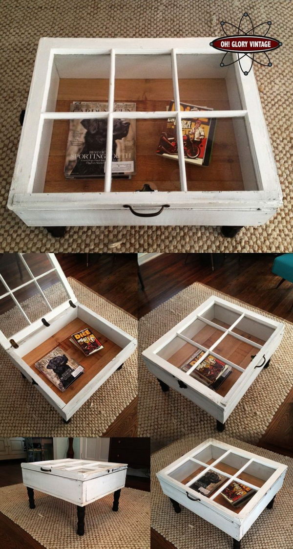 Repurpose Old Windows to Vintage Coffee Table. 