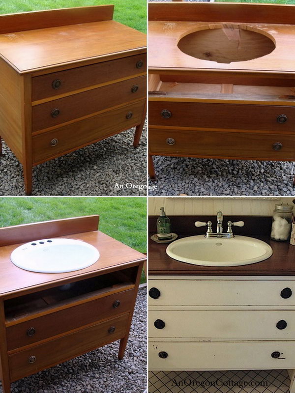 Repurpose an Old Dresser into a Bathroom Vanity . 