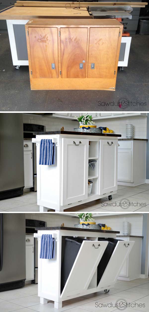 Turn an Old Cabinet to Useful Kitchen Island. Stunning repurpose from old cabinet to perfectly kitchen island! See more instructions. 