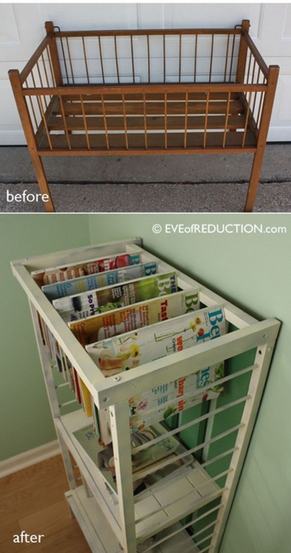 Turn a Small Crib into Stylish Magazine Rack. 