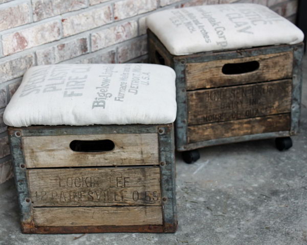 DIY Milk Crate Ottoman. See the full tutorial 