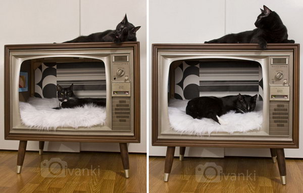 DIY  Vintage TV Turned Stylish Cat Bed. 