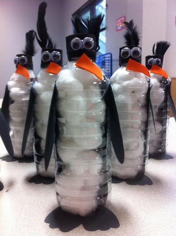 DIY Bottle Penguins. Have the kids make their own penguin crafts out of water bottles and cotton balls. See more from 