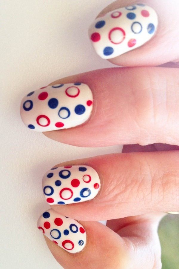 4th Of July Inspired Polka Dot Nails. 