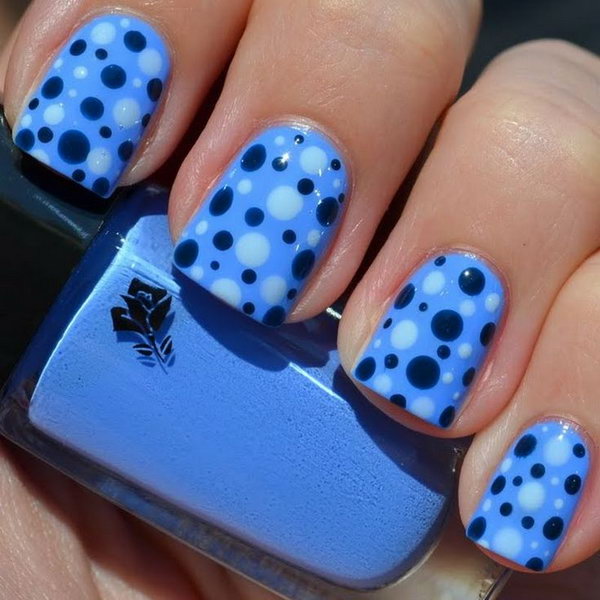 Gorgeous Aqua Blue Polka Dot Nail Designs. 